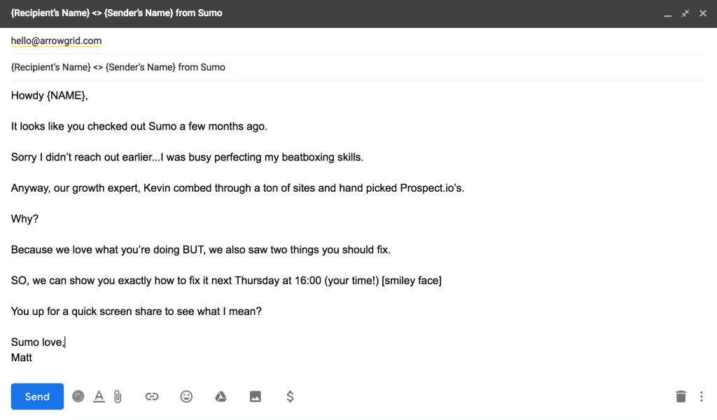 An example of a cold B2B sales email template that highlights two things the reader should fix