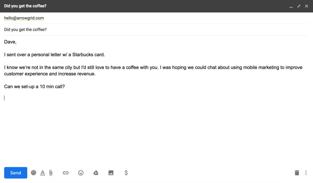 An example of one of the best B2B cold emails with a gift card
