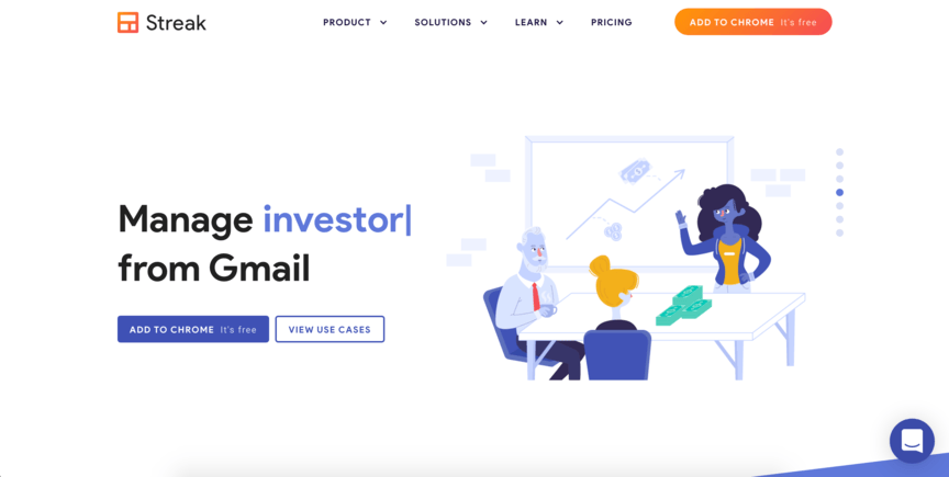 Manage investor from Gmail landing page on Streak