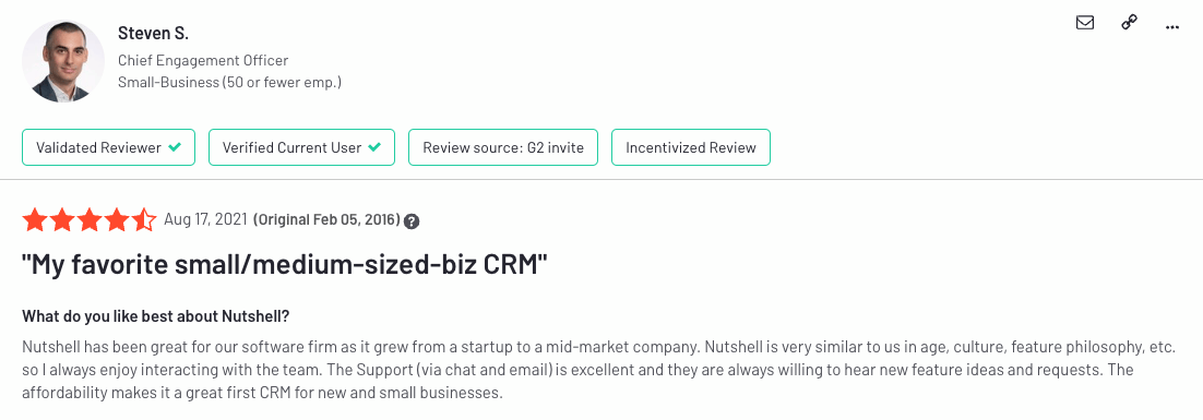 a review by steven s., the chief engagement officer of a small business